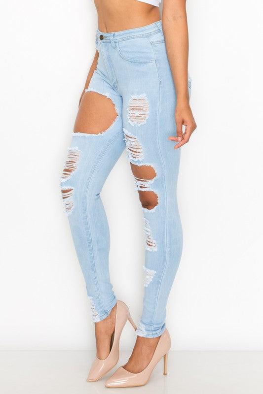 LO-171 high waist stretch rips & holes skinny jeans