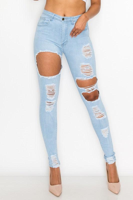 LO-171 high waist stretch rips & holes skinny jeans - tarpiniangroup