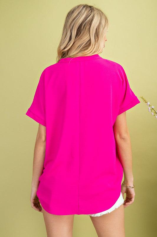 PLUS v-neck short sleeve woven top - RK Collections Boutique