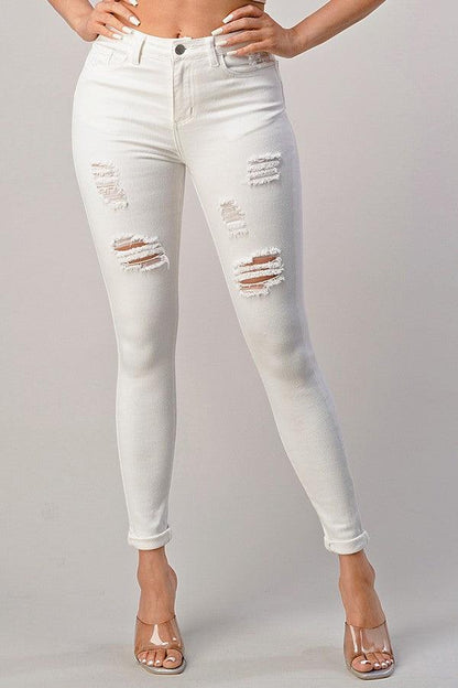 white skinny jeans with rips - RK Collections Boutique