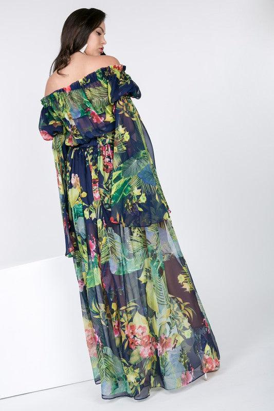 PLUS high slits tropical floral maxi dress - RK Collections Boutique