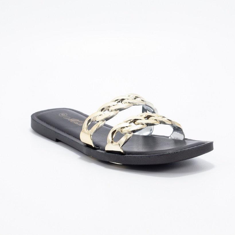 Square toe chain strap flat sandal - alomfejto