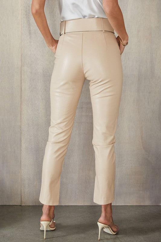 faux leather wide belt high waist skinny pant - alomfejto
