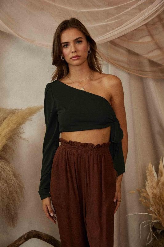 one sleeve side tie crop top - RK Collections Boutique