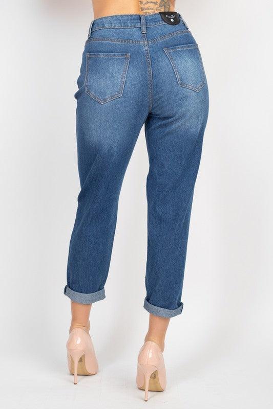Rhinestones Ripped-Front Denim Jeans