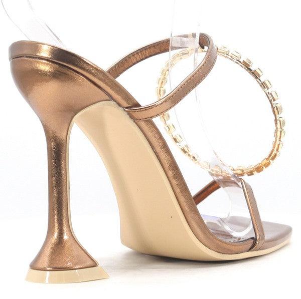 Rhinestone ring heeled slide sandals