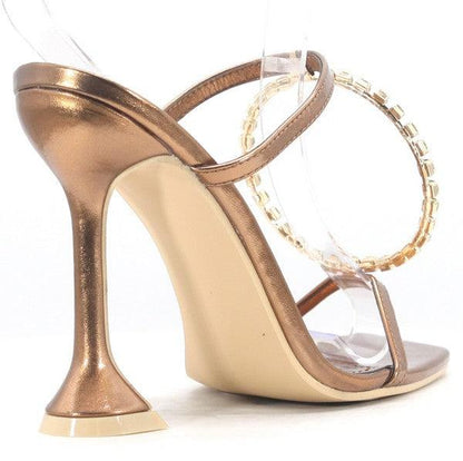 Rhinestone ring heeled slide sandals - alomfejto