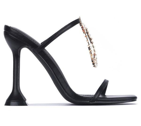 Rhinestone ring heeled slide sandals - alomfejto