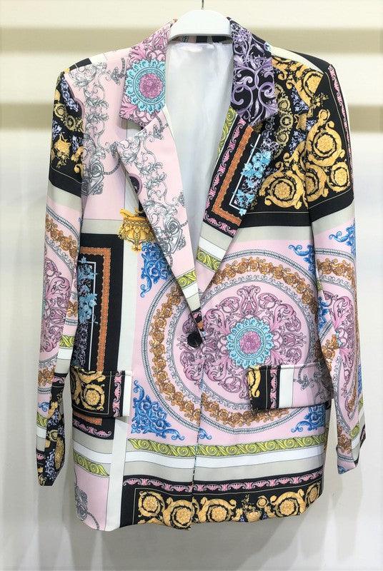 scroll & medallion print blazer - RK Collections Boutique