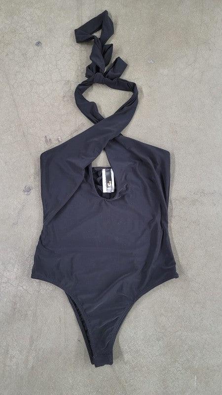 Halter Cross Lined Snap Button Bodysuit - tarpiniangroup
