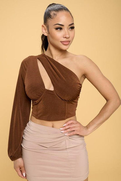 one sleeve cut out bustier top - tikolighting