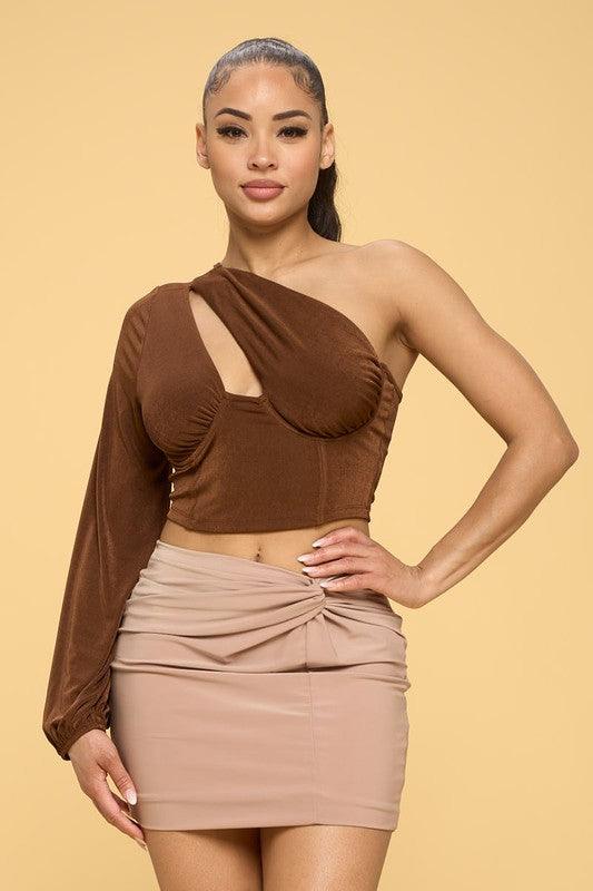 one sleeve cut out bustier top - RK Collections Boutique