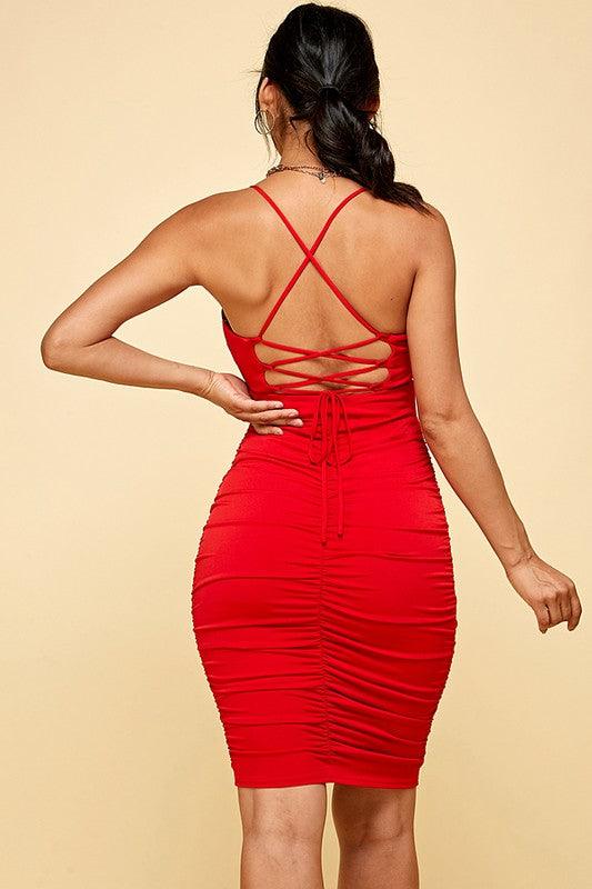 deep v neck ruched cami dress - RK Collections Boutique
