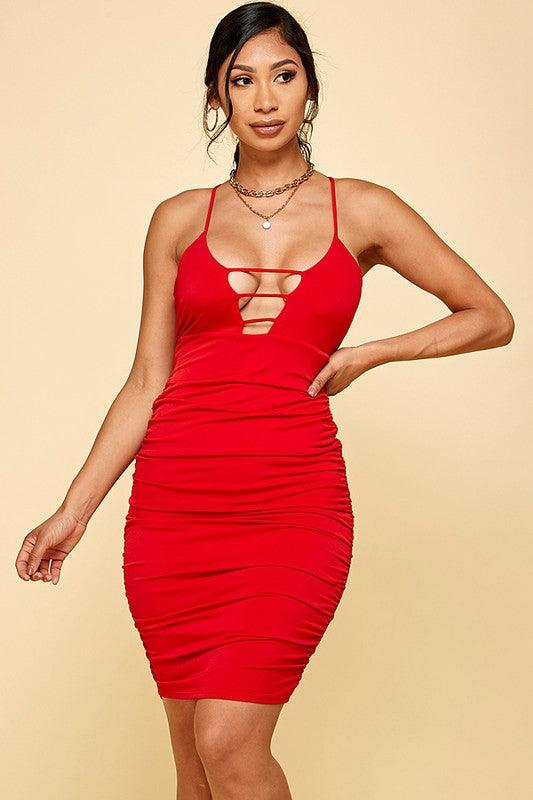 deep v neck ruched cami dress - RK Collections Boutique