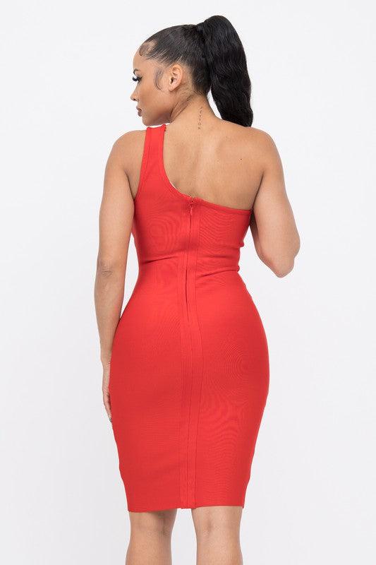 sheer inset one shoulder bandage dress - RK Collections Boutique