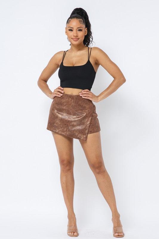 Snakeskin faux leather Wrap Skort - RK Collections Boutique
