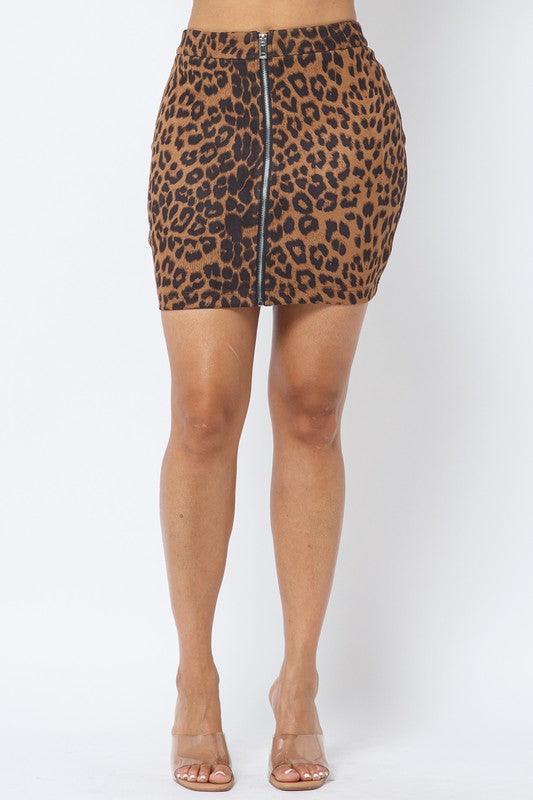 Leopard Print Zipper Front Skirt