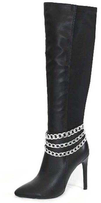 Stiletto Pointy Toe Chain Knee High Boots - tarpiniangroup