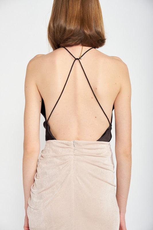 open back drape front satin cami top - RK Collections Boutique