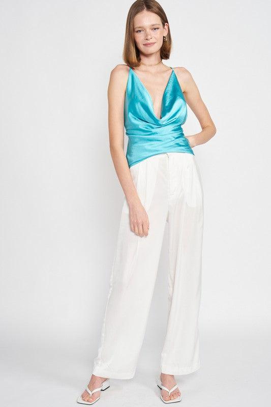 open back drape front satin cami top - RK Collections Boutique