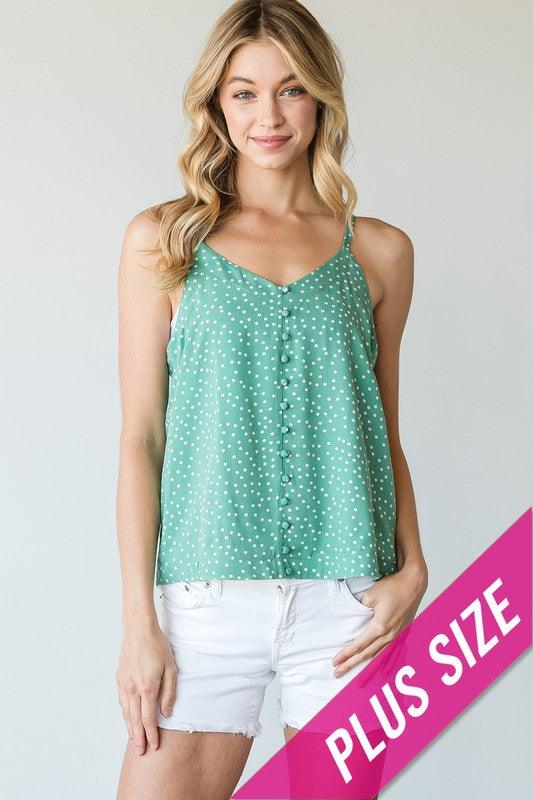 PLUS button front polka dot tank top - RK Collections Boutique