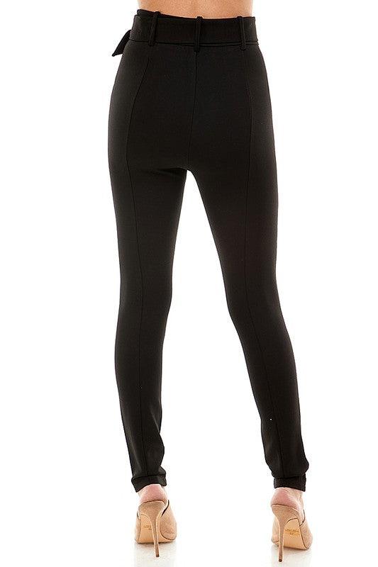 Buy AGLANA Womens Belted High Elastic Waist Paperbag Skinny Pants Casual  Trouser Black S at Amazonin