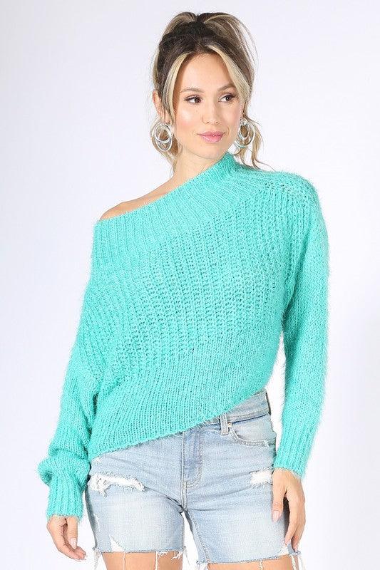 Loose Off Shoulder Neck Sweater - RK Collections Boutique