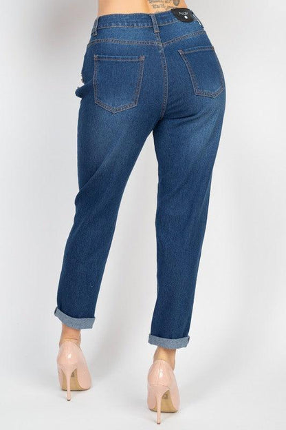 Rhinestones Denim Mom Jeans - RK Collections Boutique