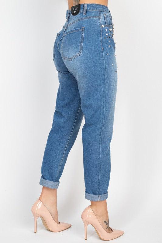 Rhinestones Denim Mom Jeans