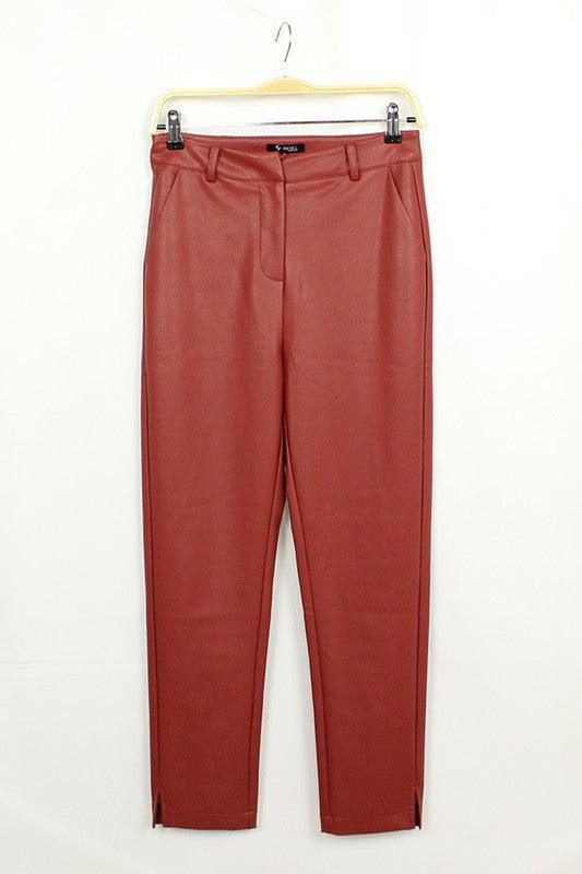 Faux Leather Split Hem Long Pants - RK Collections Boutique