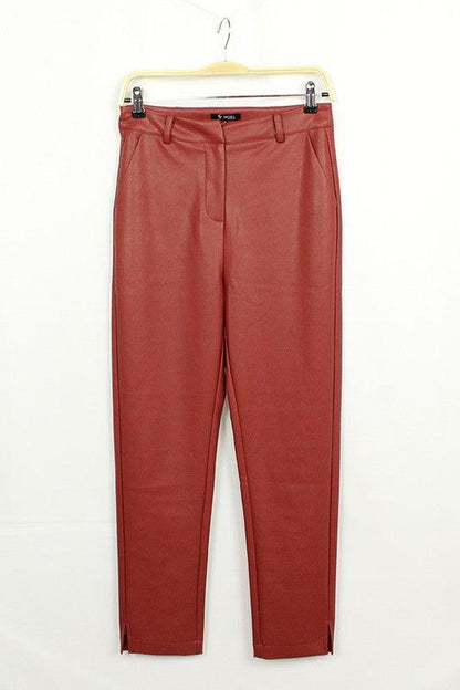 Faux Leather Split Hem Long Pants - RK Collections Boutique