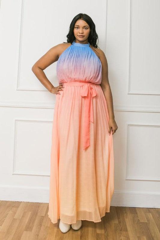 PLUS ombre pleated maxi dress - RK Collections Boutique