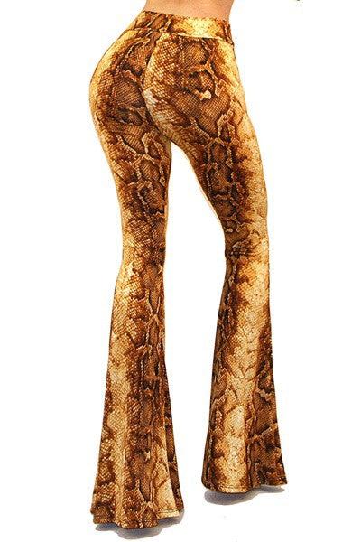 snakeskin pull on bell bottom pants - RK Collections Boutique