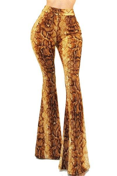 snakeskin pull on bell bottom pants - RK Collections Boutique