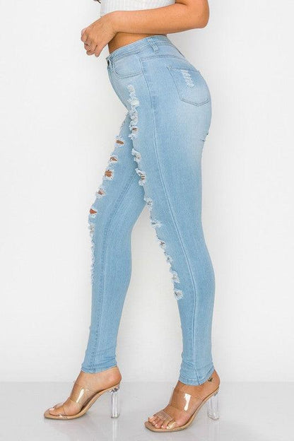 LO-199 high waist stretch slashed skinny jeans - RK Collections Boutique