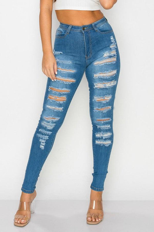 LO-200 high waist stretch slashed skinny jeans - tikolighting