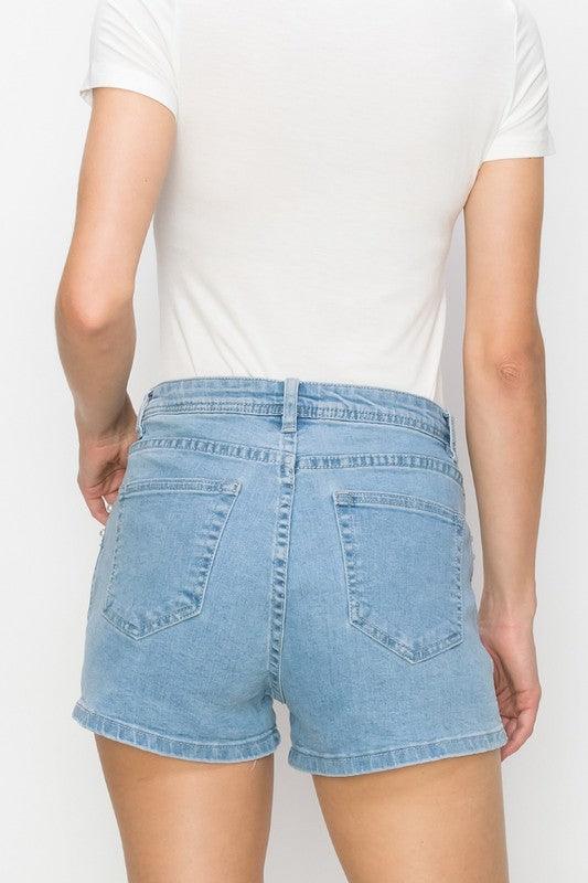 Pearl & rhinestone embellished denim shorts - tarpiniangroup