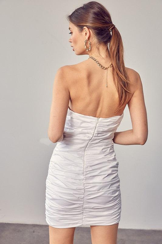 strapless pleated dress