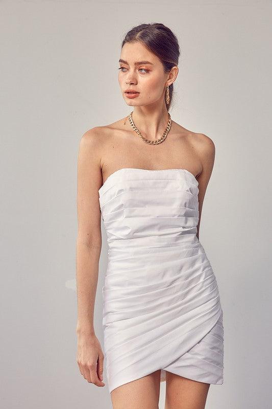 strapless pleated dress