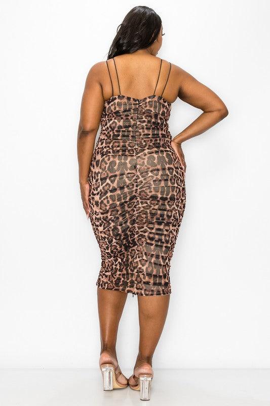 PLUS leopard ruched midi sleeveless dress - RK Collections Boutique