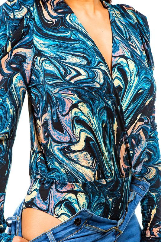 swirl pattern surplice bodysuit - RK Collections Boutique