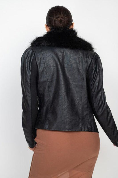Faux Leather Fur Collar Jacket - RK Collections Boutique