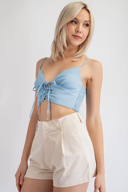Tie front denim chambray bralette crop top - RK Collections Boutique