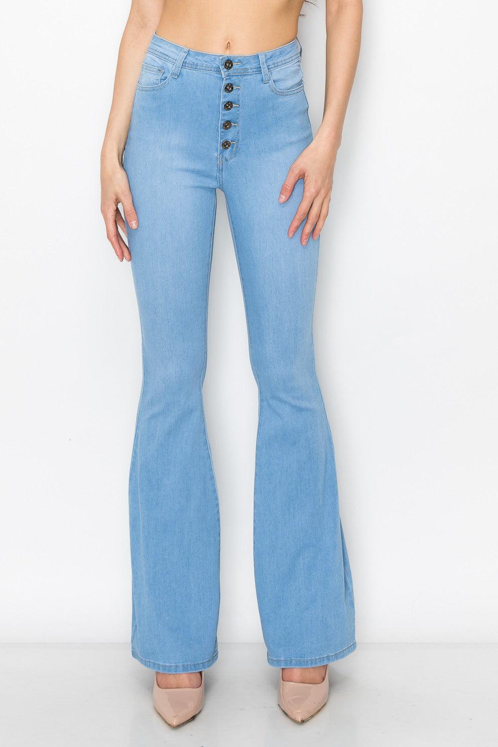 Bc-065 High Waist Button Flare Jeans - RK Collections Boutique