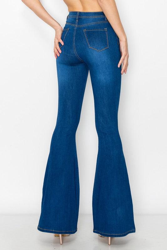 BC066 High Waist Button Flare Jeans - RK Collections Boutique