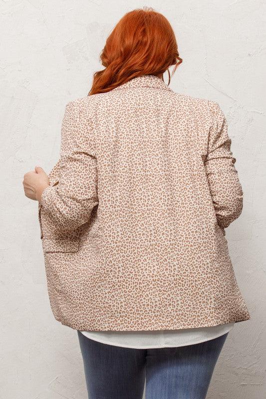 PLUS Leopard print ruched sleeve blazer - RK Collections Boutique