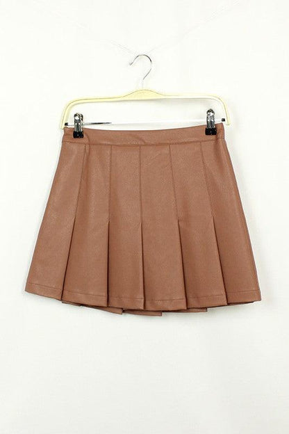 Faux Leather Side Zipper Pleated Skirt - RK Collections Boutique