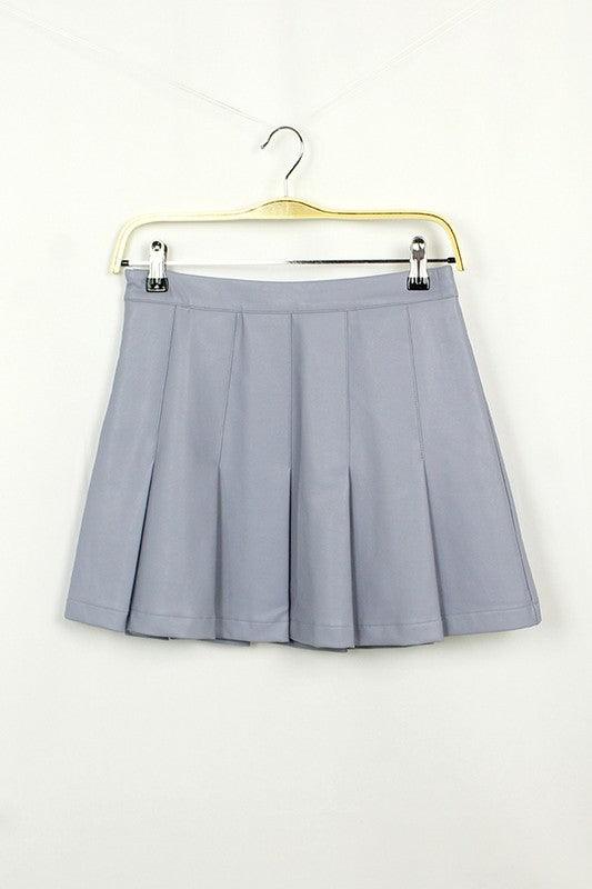 Faux Leather Side Zipper Pleated Skirt - alomfejto