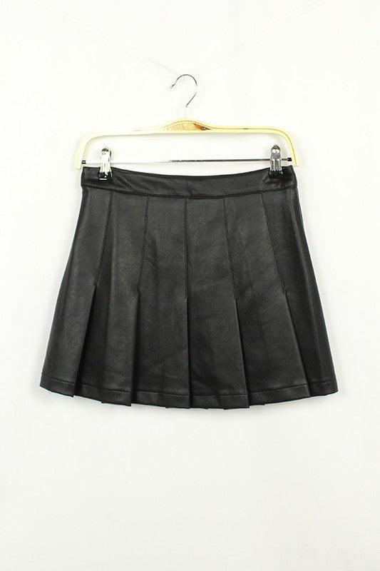Faux Leather Side Zipper Pleated Skirt - alomfejto