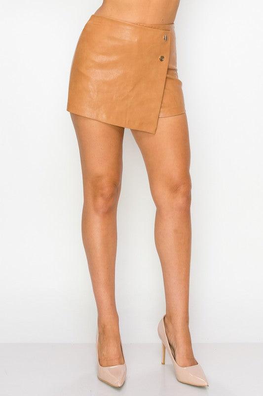 Two Button Faux Leather Mini Skort - RK Collections Boutique